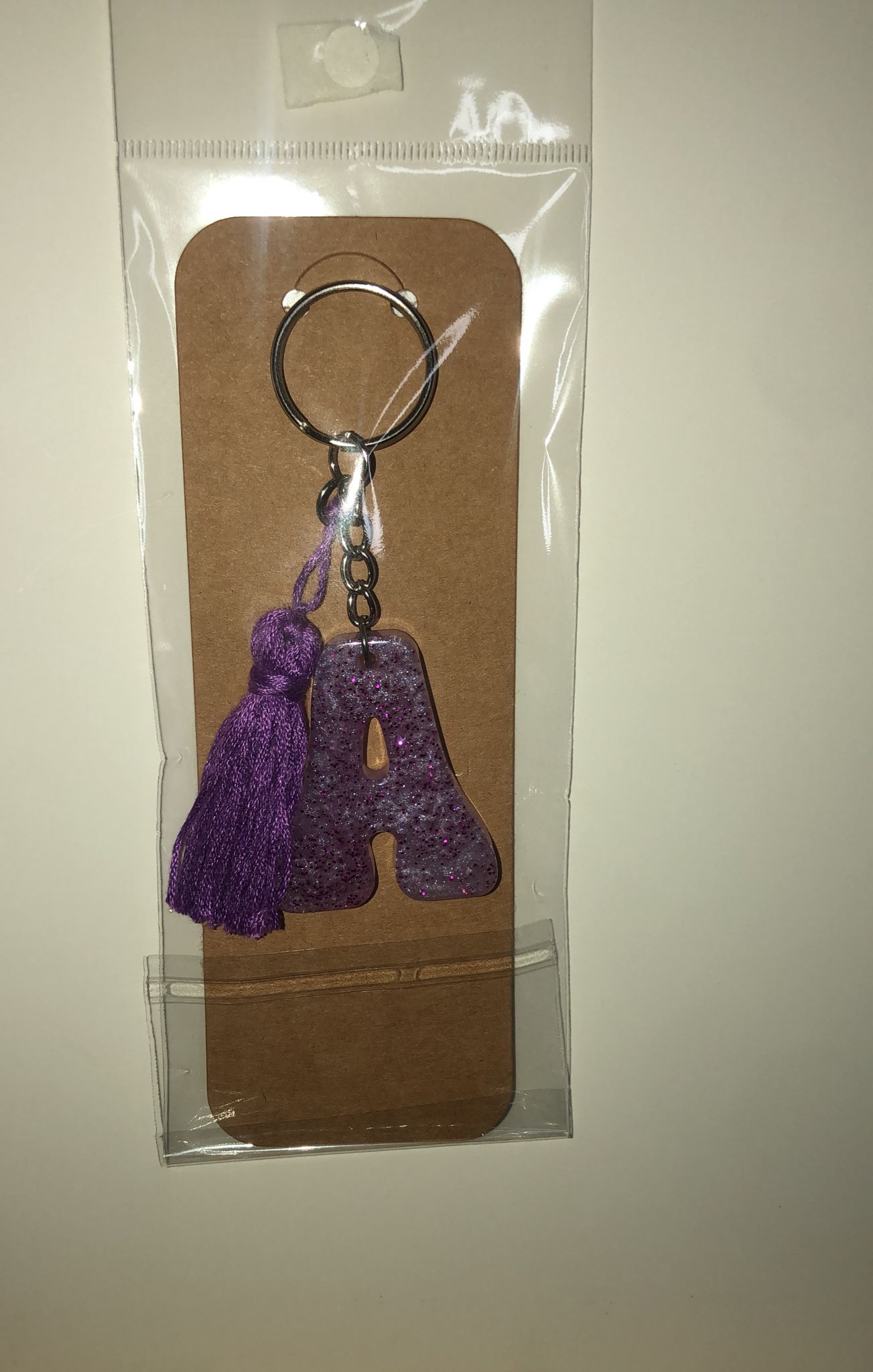 Glitter Monogram Resin Keychain with Matching Tassel