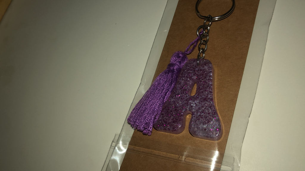 Glitter Monogram Resin Keychain with Matching Tassel