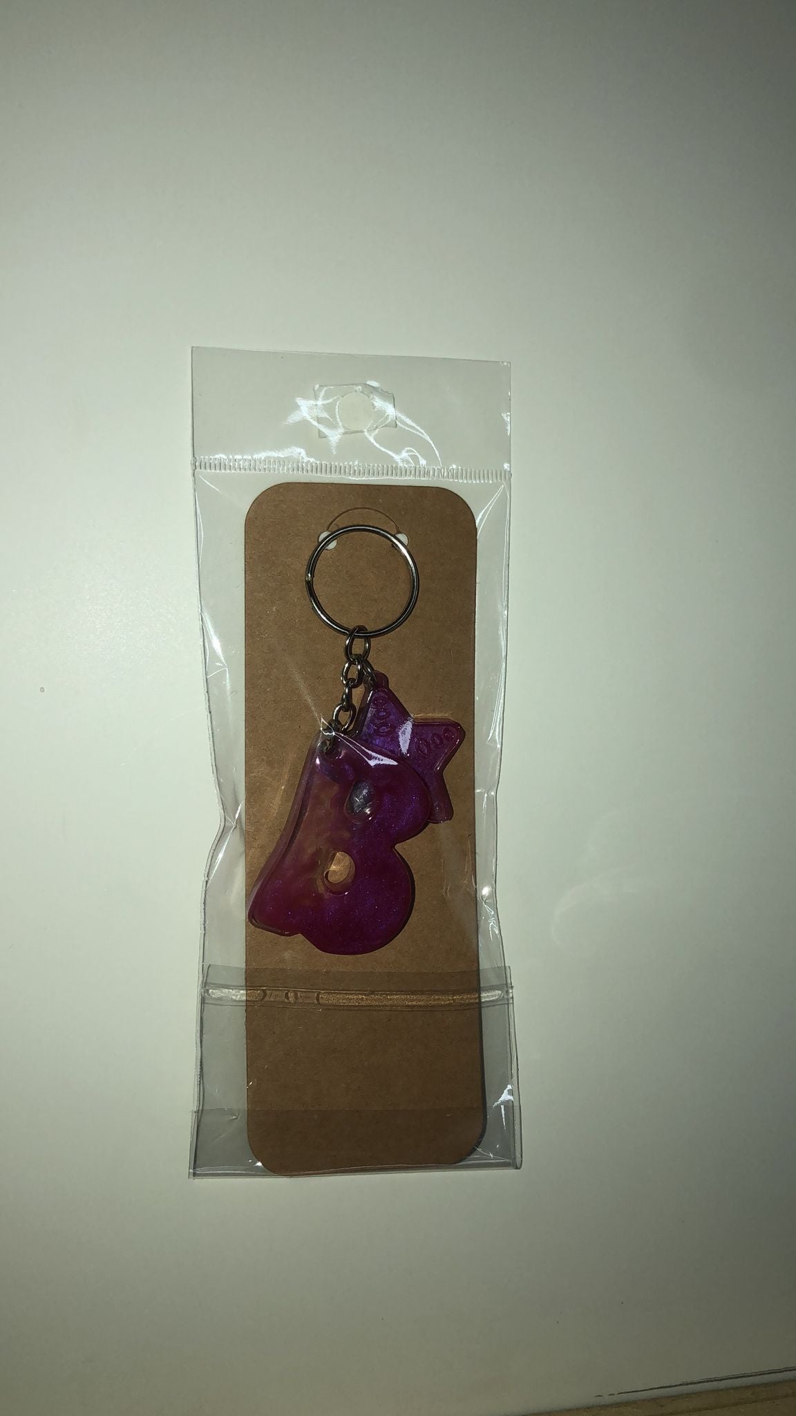 Magenta Glitter Initial Keychain with Matching Star Charm