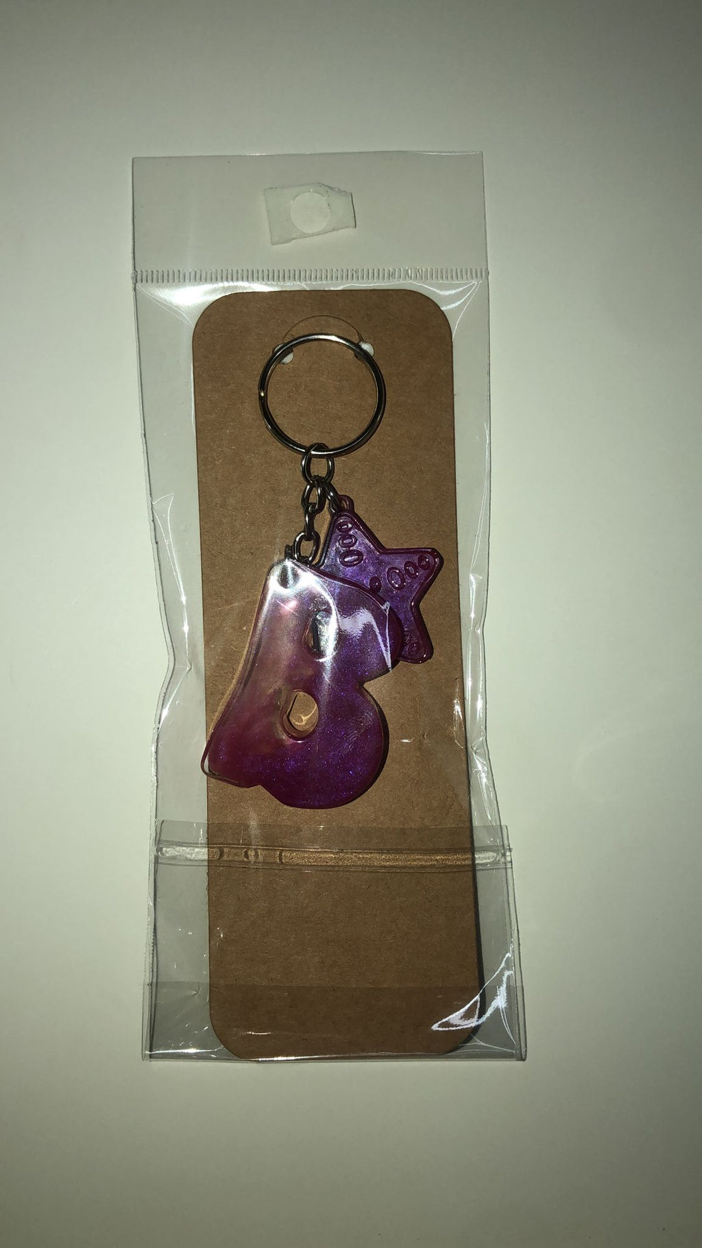 Magenta Glitter Initial Keychain with Matching Star Charm