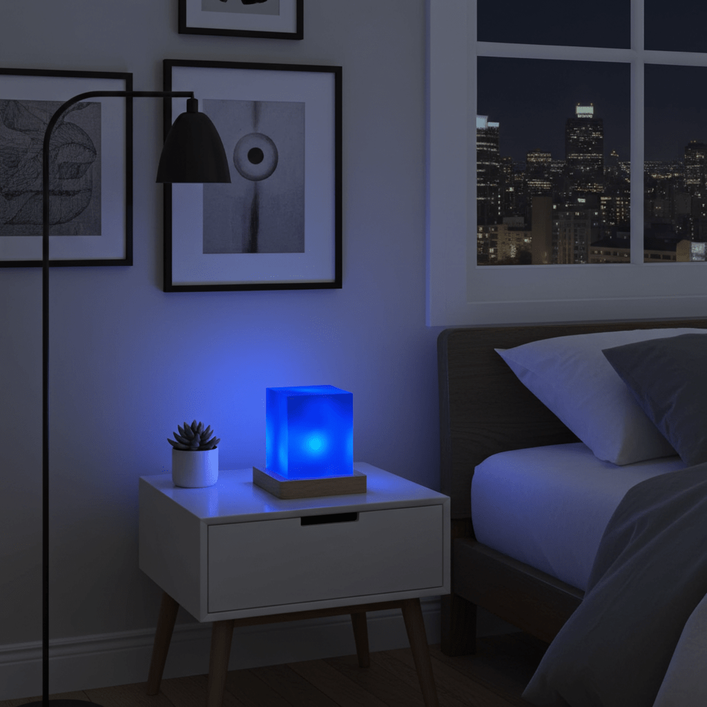 Midnight Ocean Glow" – Handcrafted LED Resin Cube