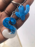 Handmade Resin Initial Keychain – Letter S Glitter Ombre with Cactus Charm