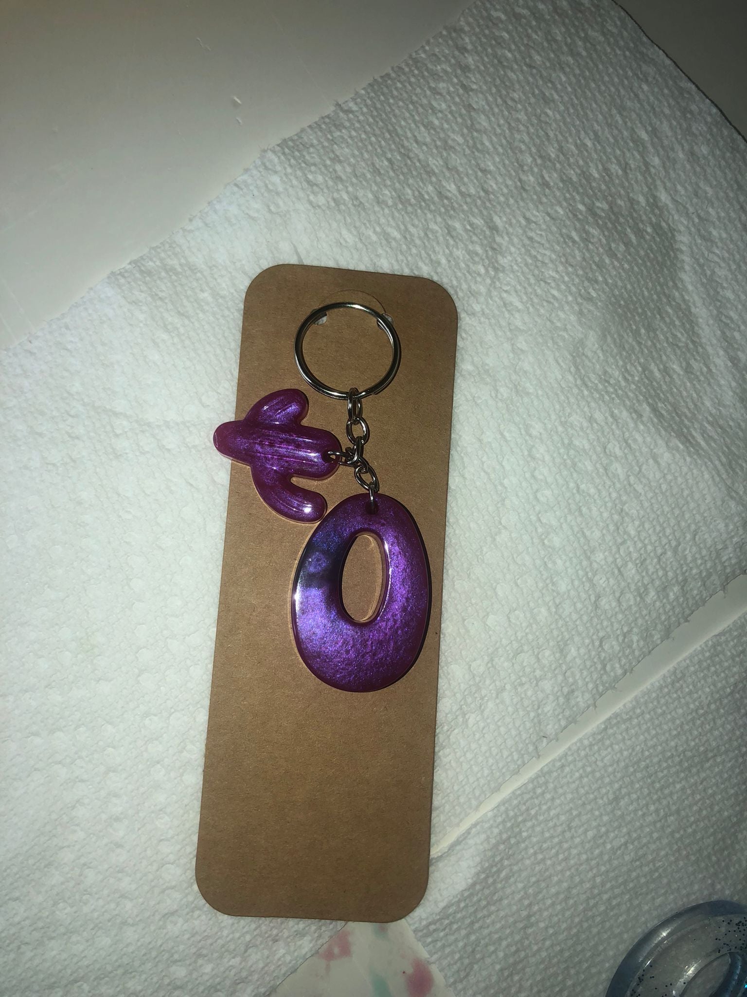 Galactic Violet Monogram Keychain | Resin Cactus Charm