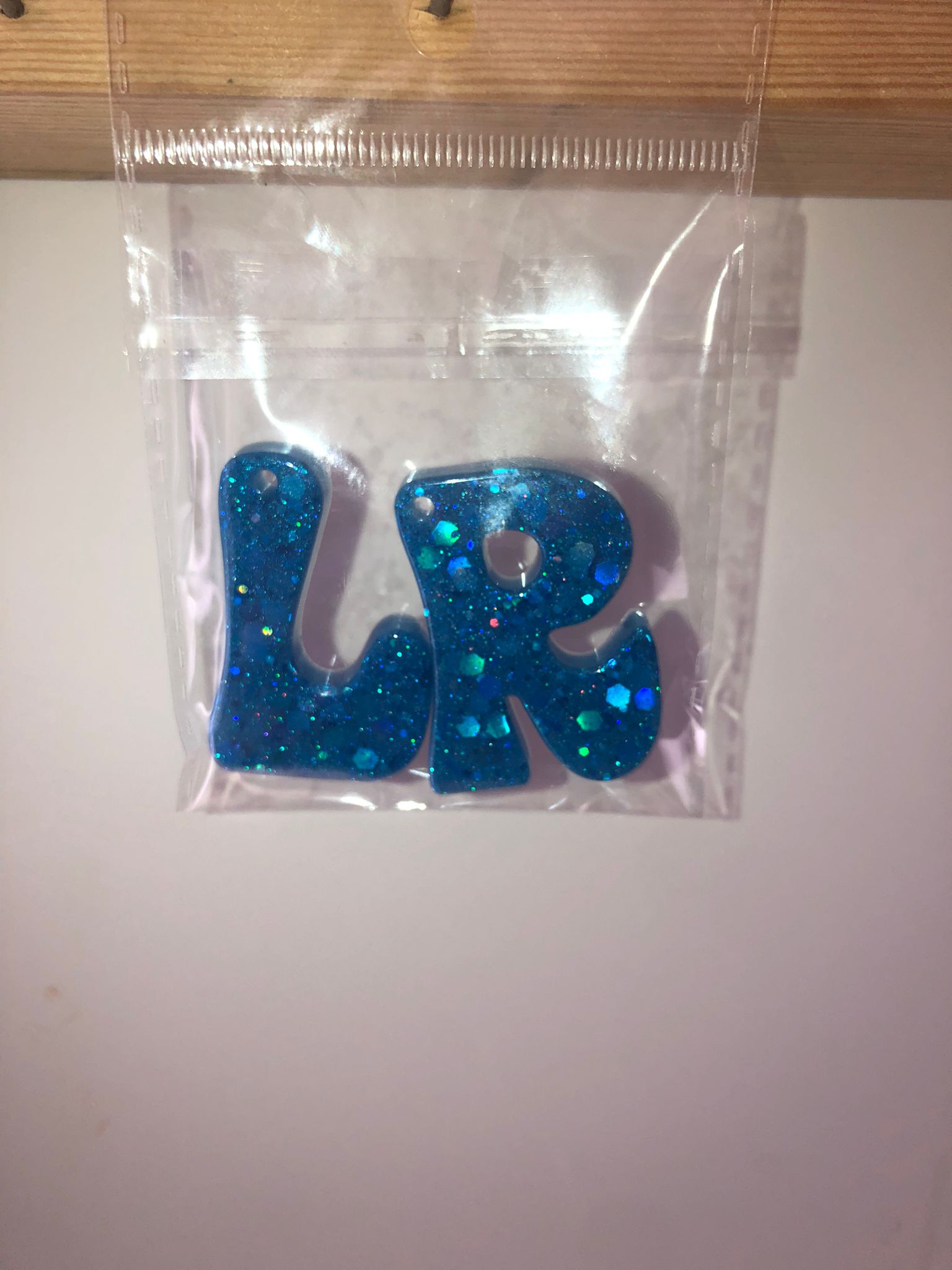 Custom Ocean Blue Glitter Resin Letter Keychains – Pick Your Initial!