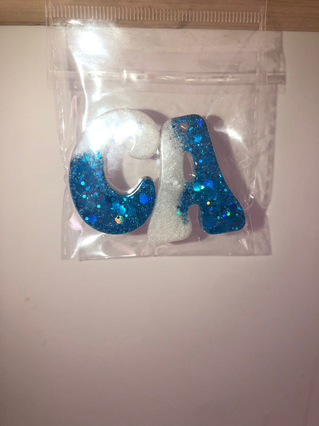 Custom Ocean Blue Glitter Resin Letter Keychains – Pick Your Initial!
