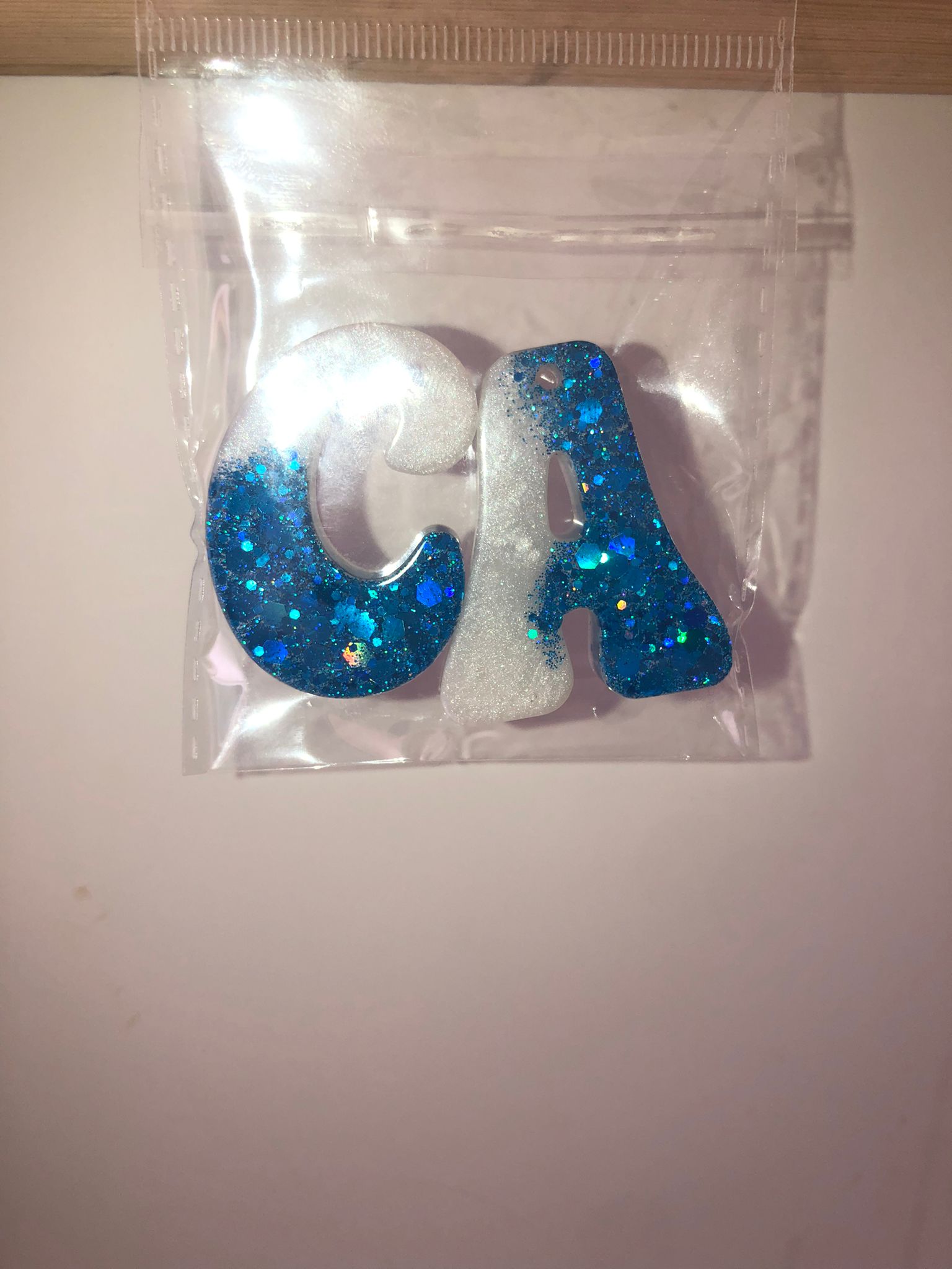 Custom Ocean Blue Glitter Resin Letter Keychains – Pick Your Initial!
