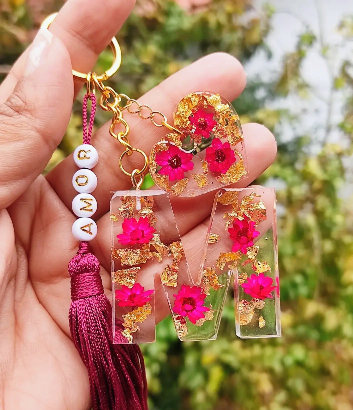 Handcrafted Floral Resin Initial Keychain "Amor" Edition