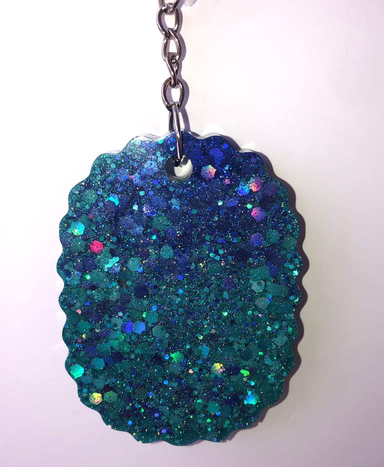 Chunky Glitter Scalloped Keychain – Custom Resin Bag Charm