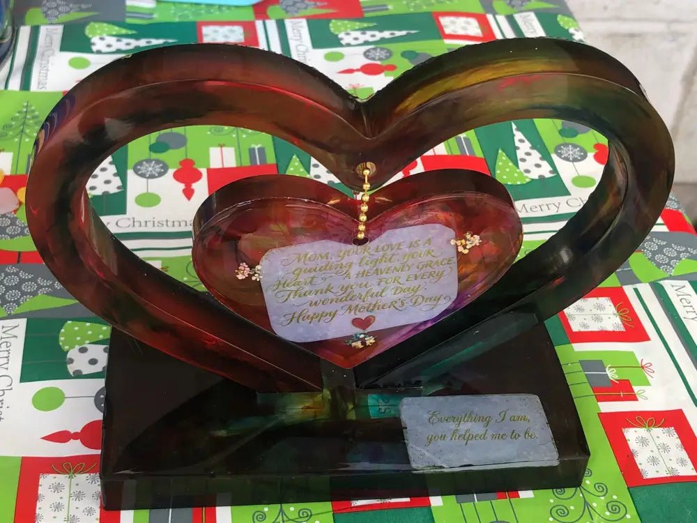 Handcrafted Double Heart Resin Keepsake – The Perfect Gift for Mom