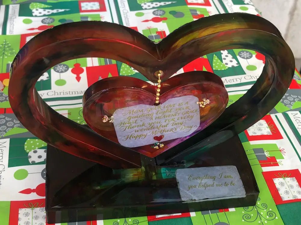 Handcrafted Double Heart Resin Keepsake – The Perfect Gift for Mom