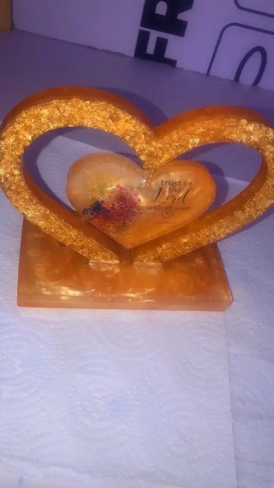 Handmade Resin "Trust in the Lord" Heart Keepsake with Gold Leaf