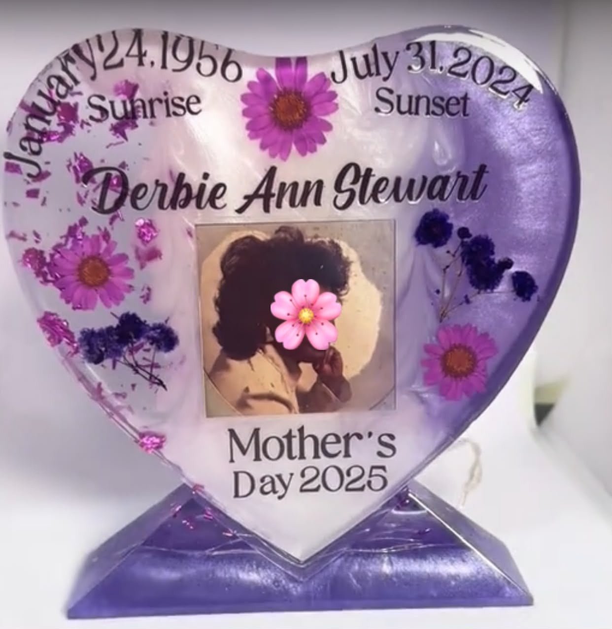 Custom Resin Memorial Heart Plaque with Stand | Personalized Keepsake