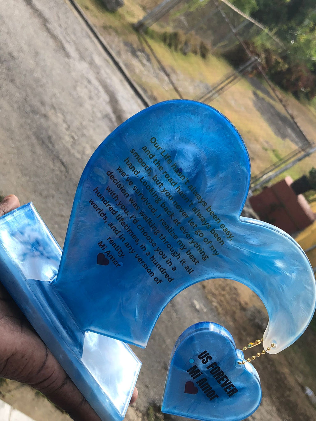 Custom Resin Heart Sculpture with Romantic Quote – Couples Anniversary Gift