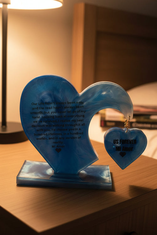 Custom Resin Heart Sculpture with Romantic Quote – Couples Anniversary Gift