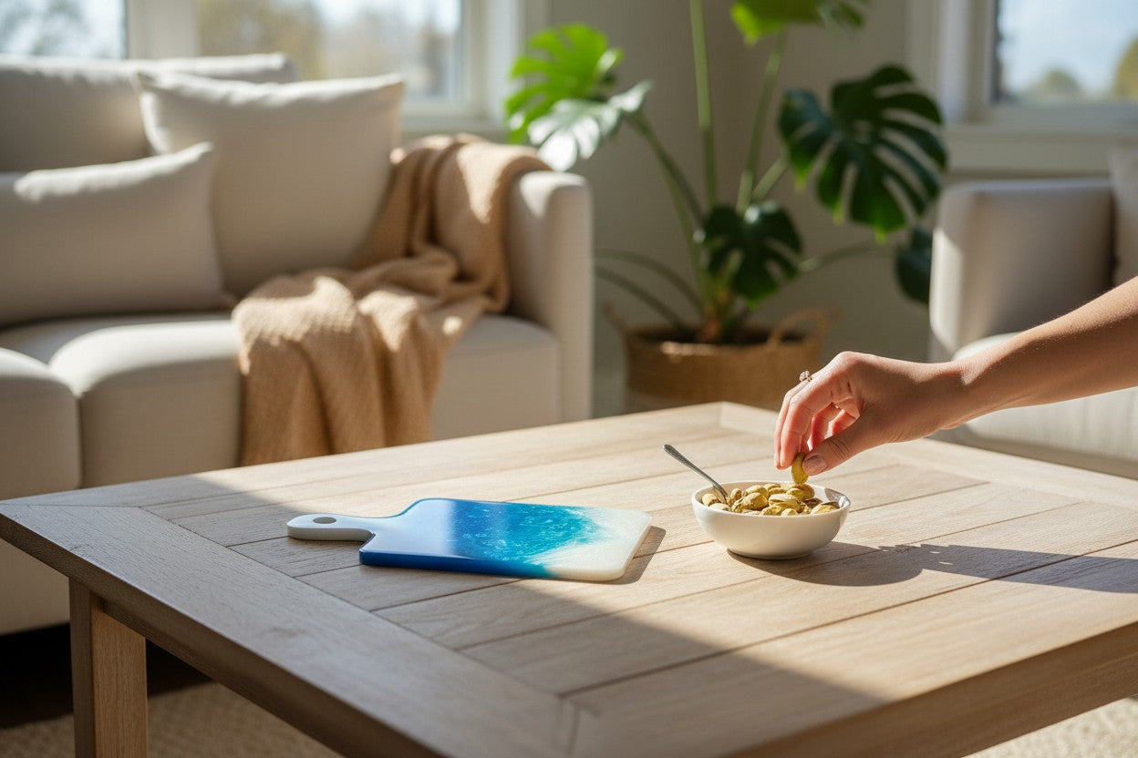 Handcrafted Ocean Wave Resin Coaster – Teal & Pearl Seascape