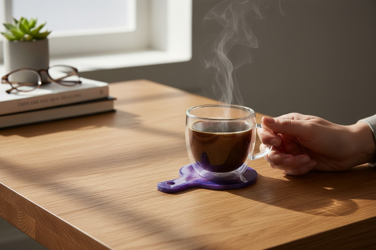 Handcrafted Purple Nebula Resin Coaster – Shimmering Amethyst Paddle