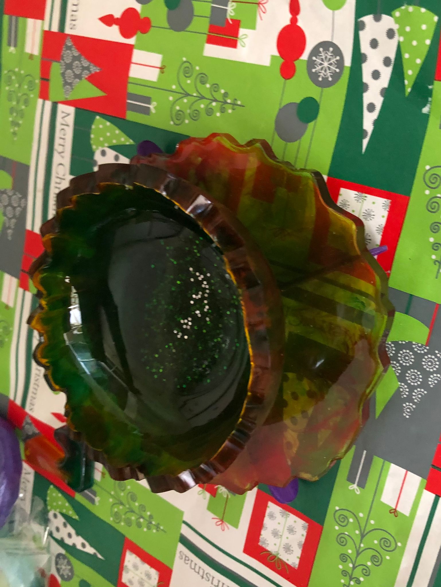 Handcrafted Emerald & Gold Resin Bowl